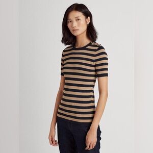 Women Lauren Ralph Lauren Button-Trim Metallic Striped Sweater Petite Small Gold